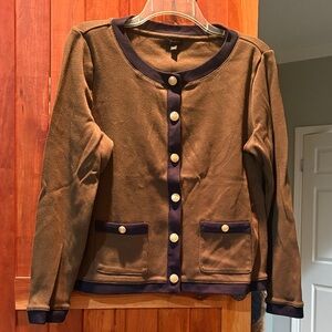 Talbots Button-Up Olive and Navy Cardigan With Button Closure Pockets